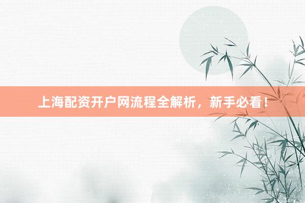 上海配资开户网流程全解析，新手必看！
