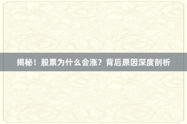 揭秘!股票为什么会涨?背后原因深度剖析