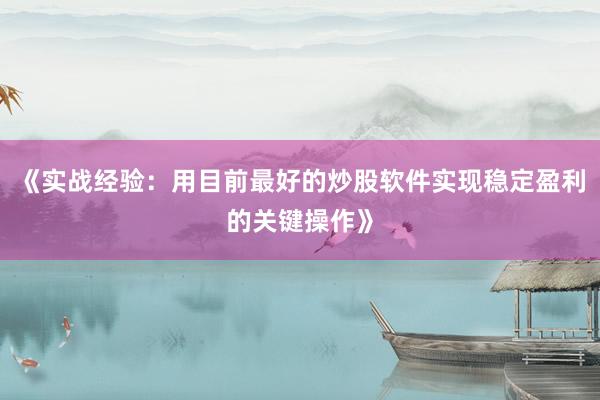 《实战经验：用目前最好的炒股软件实现稳定盈利的关键操作》