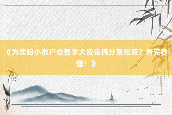 《为啥咱小散户也要学大资金搞分散投资？看完秒懂！》