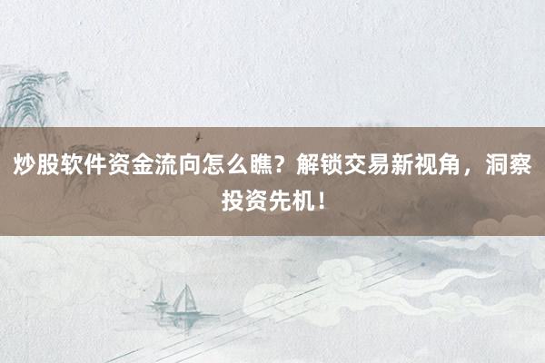 炒股软件资金流向怎么瞧？解锁交易新视角，洞察投资先机！