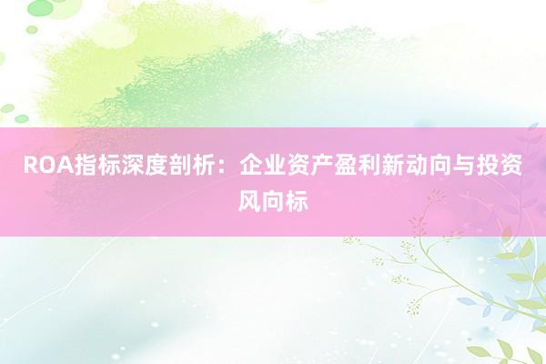 ROA指标深度剖析：企业资产盈利新动向与投资风向标