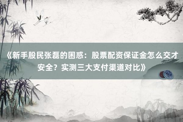 《新手股民张磊的困惑：股票配资保证金怎么交才安全？实测三大支付渠道对比》