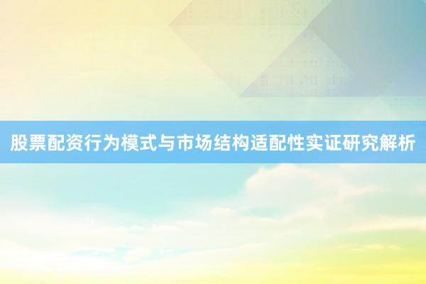 股票配资行为模式与市场结构适配性实证研究解析