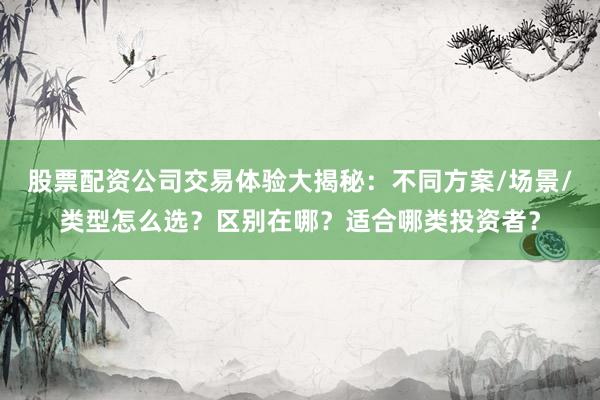 股票配资公司交易体验大揭秘：不同方案/场景/类型怎么选？区别在哪？适合哪类投资者？