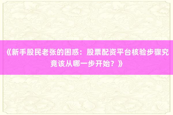 《新手股民老张的困惑：股票配资平台核验步骤究竟该从哪一步开始？》