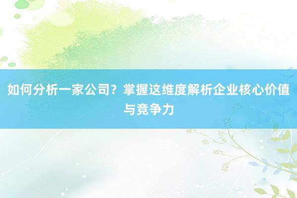 如何分析一家公司？掌握这维度解析企业核心价值与竞争力