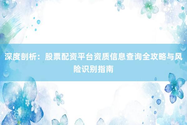 深度剖析：股票配资平台资质信息查询全攻略与风险识别指南